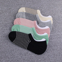 Lady socks, invisible autumn, thin cotton, white and black silica gel, Korean students' cute short socks 5XL (280 Jin) Women's thin mouth, 5 stripes, 1 pairs of color
