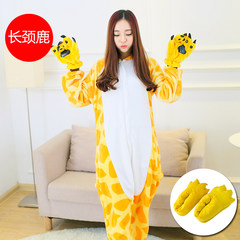 Nanjiren cartoon Siamese pajamas cute animal lovers Picacho and thick flannel suit Home Furnishing XL (coat + Shoes + gloves) Giraffe