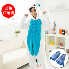 Nanjiren cartoon Siamese pajamas cute animal lovers Picacho and thick flannel suit Home Furnishing XL (coat + Shoes + gloves) Blue Unicorn