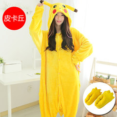 Nanjiren cartoon Siamese pajamas cute animal lovers Picacho and thick flannel suit Home Furnishing XL (coat + Shoes + gloves) Pikachu