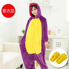 Nanjiren cartoon Siamese pajamas cute animal lovers Picacho and thick flannel suit Home Furnishing XL (coat + Shoes + gloves) Purple Dragon