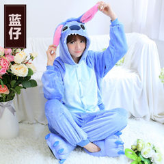Cartoon dinosaurs conjoined pajamas, men and women in autumn and winter thickening of lovely lovers, flannel animal adult home wear L code [height 166-176] shoes] Stitch