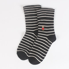 Winter 2016 new Japanese Cartoon Bear striped cotton embroidery tube socks female Trend Micro mouth Harajuku 5XL (280 Jin) black
