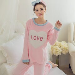 Spring and winter, thickening lady coral velvet pajamas, winter cartoon long sleeve lovely flannel home suit set M: 80-95 Jin 334#LOVE Pink