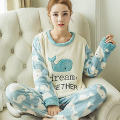 Spring and winter, thickening lady coral velvet pajamas, winter cartoon long sleeve lovely flannel home suit set M: 80-95 Jin 9912# big fish