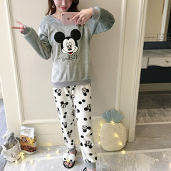 Spring and winter, thickening lady coral velvet pajamas, winter cartoon long sleeve lovely flannel home suit set M: 80-95 Jin 317# Mickey