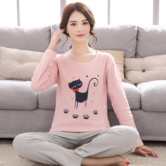 Every day special cotton ladies pajamas, autumn long sleeve pants, cartoon leisure Korean clothing, cotton can be worn outside S Long sleeve women tie cat 9960