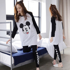 In the spring and Autumn period, pajamas, women's cartoon, leisure, XL, ladies' long sleeve home clothes, two sets can be worn outside the suit Two sets minus 3 yuan style optional black