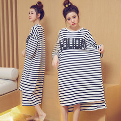 The spring and autumn long sleeved cotton Nightgown dress sleeve loose large size Korean winter pajamas cartoon cute girl skirt XXXL Short sleeve skirt (knitted cotton)