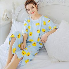 The spring and autumn long sleeved cotton Nightgown dress sleeve loose large size Korean winter pajamas cartoon cute girl skirt XXXL Small yellow Yalan (cotton)