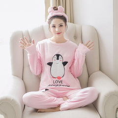New style pajamas, lovely winter coral, Korean cartoon, thickening family clothes, long sleeved flannel for students L [100-115] free trial honeydew