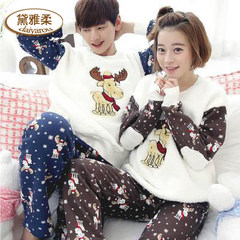 Lovers' pajamas winter thickened coral velvet cartoon big size men's and women's flannel home suit autumn long sleeved suit Female paragraph: L brown