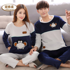 Lovers' pajamas winter thickened coral velvet cartoon big size men's and women's flannel home suit autumn long sleeved suit Add fat female: XXL Fluffy cartoon monkey
