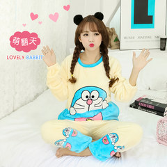 Every day special lovely cartoon sweet autumn winter coral flannel rabbit eight elder brothers pajama home dress suit M doraemon