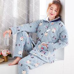 Winter pajamas, women's pure cotton long sleeves, three layers thickening, cotton edition fresh students, Sweet cartoon home suit set XXL code [135-150 Jin wear] AM8632