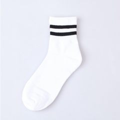 South Korea ulzzang two bar socks socks cotton striped tube socks Harajuku lovers skateboard Sports 5XL (280 Jin) Black stripe on white background