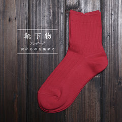 靴下物竖条纹纯色基本款百搭简约袜子日韩潮流袜复古彩色女士短袜 5XL（280斤） 复古红