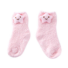 Home home coral velvet warm winter socks thickening children parent-child stockings lady winter ultra thick socks 5XL (280 Jin) Pink star for children