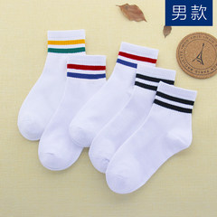 A couple of white male cotton socks two bar spring socks two stripes, Ms cotton socks tide wind Buy one group and send one group (10 pairs altogether) Men's socks (5 white bottoms)
