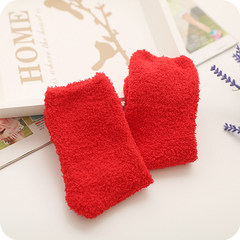 Autumn and winter with thick socks warm soft cashmere Lady Sleep coral velvet towel socks color tube women socks 5XL (280 Jin) Bright red