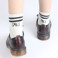Male and female students in Korean cotton socks barrel heel embroidery smile letter two bar movement trend of Harajuku 5XL (280 Jin) white