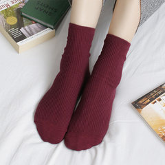 Japanese style socks in autumn and winter, Japanese pure color cotton socks, women pile socks 5XL (280 Jin) Claret