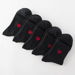 The children in the stockings, socks black cotton embroidery socks Japanese Korean wind Harajuku ulzzang all-match 5XL (280 Jin) 5 pairs of love