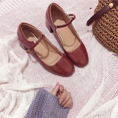2017日系玛丽珍鞋方头一字扣粗跟单鞋韩版甜美中跟漆皮浅口扣带女 38 红棕色