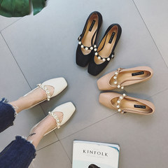 The Korean version of Pearl crude with grandma shoes retro shoes Square Maryja word buckle shoes with shallow mouth in autumn Thirty-eight Brown powder