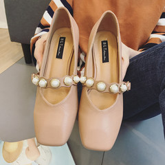 Korean word for shoe buckle with pearl coarse grandma Maryja shoes retro square with the fall of shallow mouth shoe children Thirty-eight Lotus color