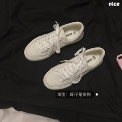 (Wang Zai) female ins canvas shoes with street white shoes casual shoes ulzzang shoes autumn student Thirty-eight white