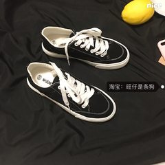 (Wang Zai) female ins canvas shoes with street white shoes casual shoes ulzzang shoes autumn student Thirty-eight black