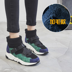 Socks shoes and shoes to help Korean ulzzang students leisure shoes with thick soles cashmere sport shoes Thirty-eight Green [wool]