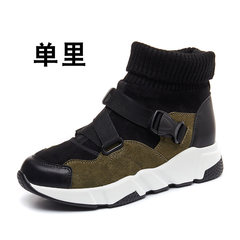 Leather socks shoes 2017 winter shoes all-match ulzzang Harajuku hightops female plus velvet shoes Thirty-eight Khaki [single Li]