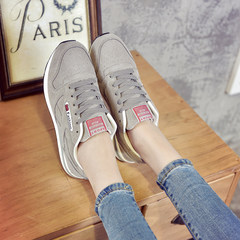 Korean version of the ulzzang sport shoes, 2017 and the new tide of Korean pure leather casual shoes comfortable running Thirty-eight Gray