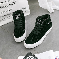 2017 autumn and winter high help warm shoes shoes sports shoes all-match Korean female students with velvet canvas shoes Thirty-eight 6355 black shoes