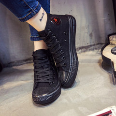 The new high white canvas shoes casual shoes Korean female students all-match flat flat with lace shoes tide Lovers Thirty-eight All black