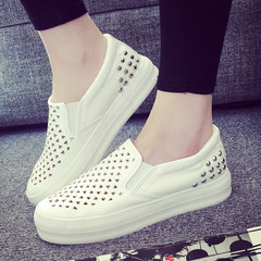 2017 new leather canvas shoes female Korean all-match slip-on female leisure thick bottom shoes Fu pedal shoes Thirty-eight 1588 Lou blank