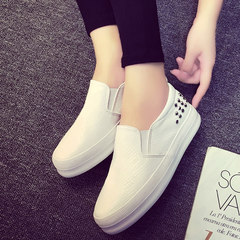 2017 new leather canvas shoes female Korean all-match slip-on female leisure thick bottom shoes Fu pedal shoes Thirty-eight white