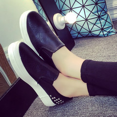 2017 new leather canvas shoes female Korean all-match slip-on female leisure thick bottom shoes Fu pedal shoes Thirty-eight black