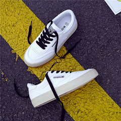 Ins super fire canvas shoes chic female Korean all-match Hong Kong white shoe autumn wind Harajuku ulzzang students board shoes Thirty-eight White and black