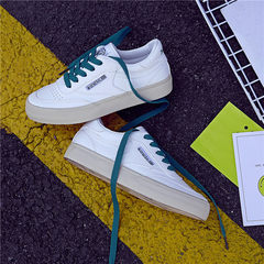 Ins super fire canvas shoes chic female Korean all-match Hong Kong white shoe autumn wind Harajuku ulzzang students board shoes Thirty-eight White and green