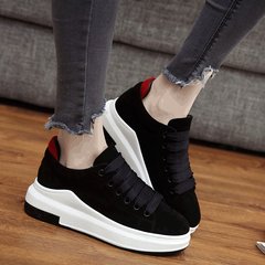Black shoes fall 2017 new Korean female winter shoes all-match leather and velvet sponge thick bottom leisure Thirty-eight Fat wide, big one