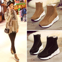One sheep fur short barrel boots boots female winter muffin thick bottom cotton boots wool boots boots sport shoes Thirty-seven In the "Khaki" cotton