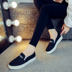 In the autumn of 2017 thick soled canvas shoes shoes small heart Le Fu students shoes pedal flat female Han Banchao Thirty-eight 302 black