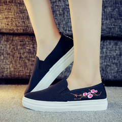 In the autumn of 2017 thick soled canvas shoes shoes small heart Le Fu students shoes pedal flat female Han Banchao Thirty-eight 718 black