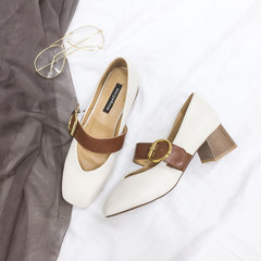 Korean New Retro with Mary Jane shoes 2017 female buckle shoes Asakuchi square autumn a rough documentary shoes tide Thirty-eight Beige