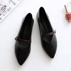 Mary Jane shoes retro shoes buckle 2017 new word grandma shoes a all-match shallow mouth with coarse pointed shoes Thirty-eight black