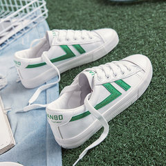 White shoes 2017 new students Harajuku wind ulzzang ins canvas shoes all-match Korean white shoes shoes Thirty-eight White and green