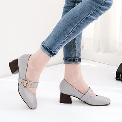 The fall of new Korean retro with grandma shoes Square thick with women's shoe buckle Mary Jane shoes casual word Thirty-eight gray